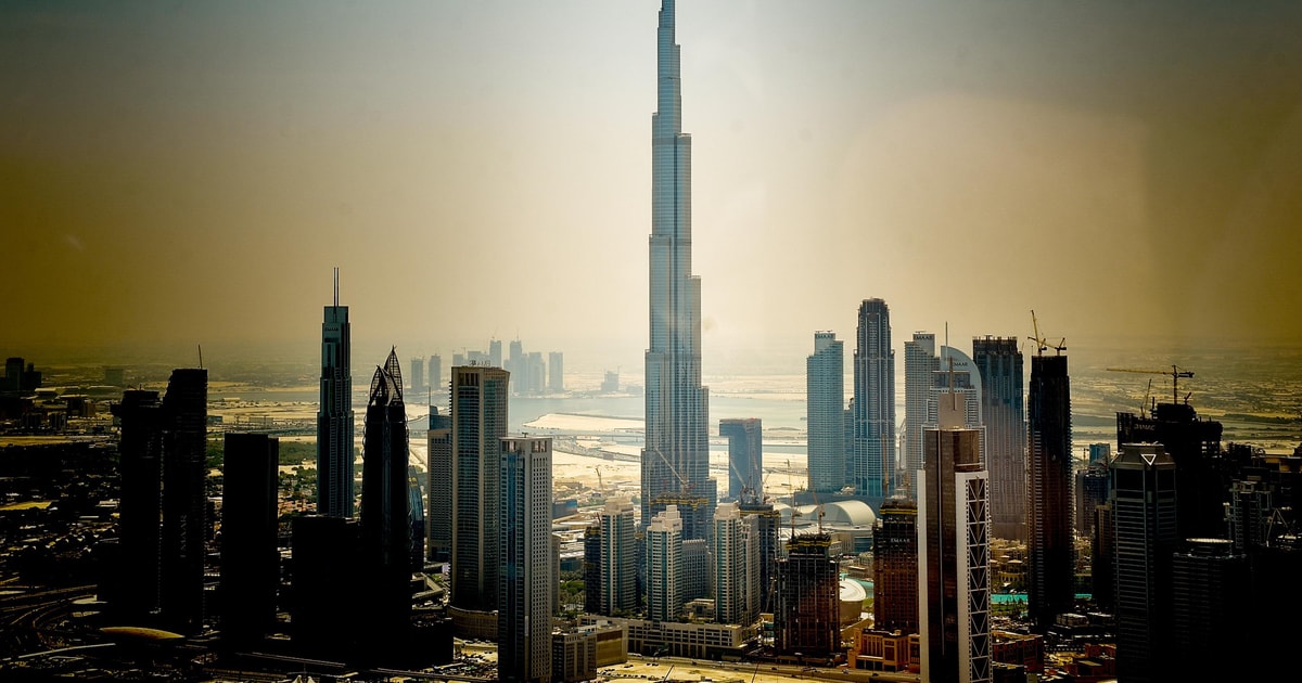 Aerial view of the Burj Khalifa and Downtown Dubai